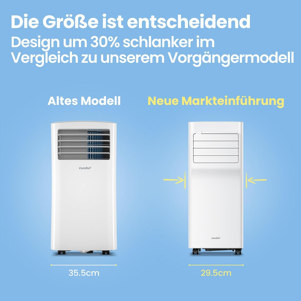 Acondicionador de aire portátil Comfee Breezy Cool Pro 2.0, 7000 BTU 2,0 kW, refrigeración, ventilación y deshumidificación, control por aplicación, para habitaciones de hasta 68 m³ (25 m²), aire acondicionado portátil con manguera de escape.
