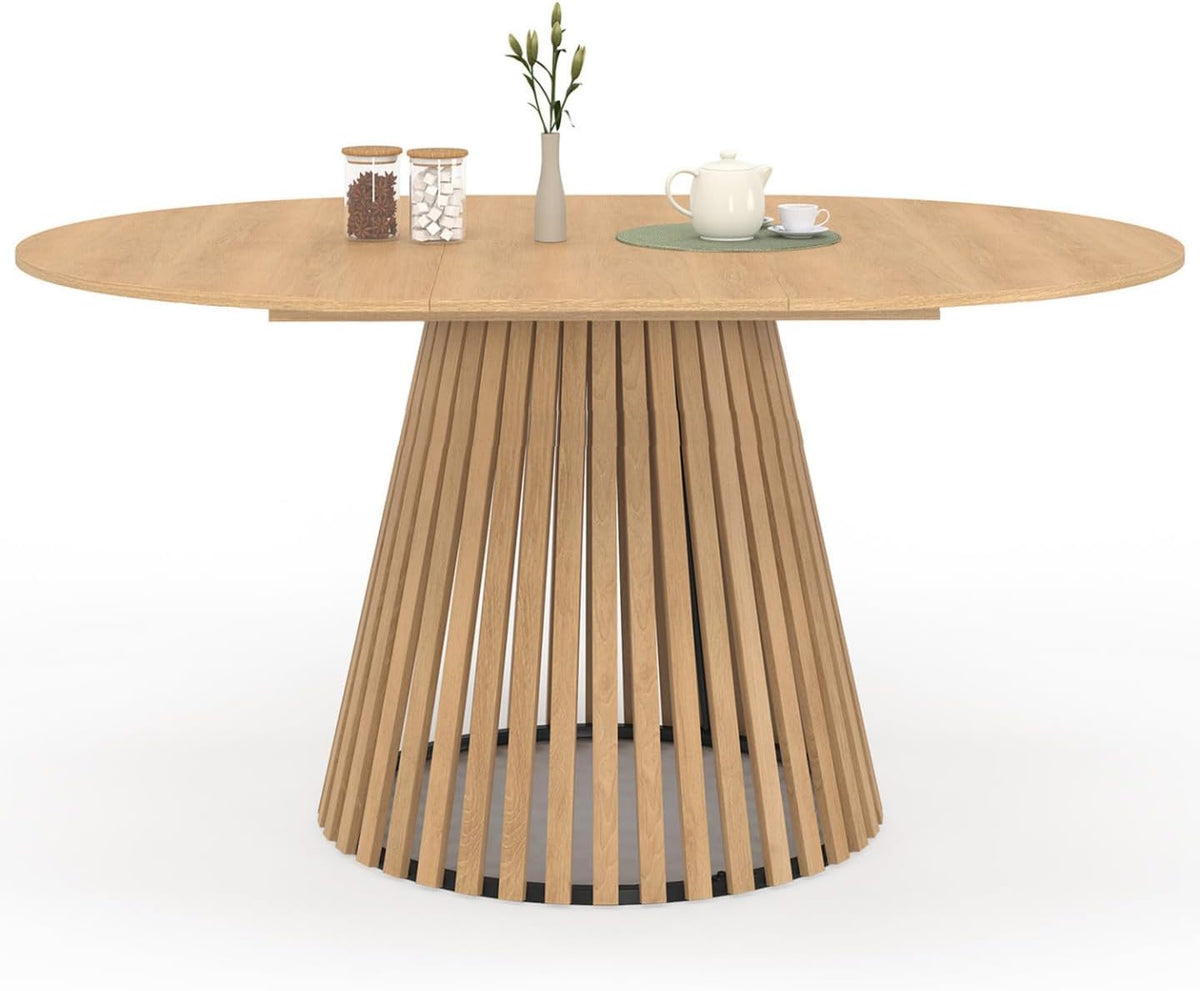 IDMarket - Mesa de comedor redonda extensible Carmen para 4-8 personas, base de listones de madera y tablero de madera 110-150 cm