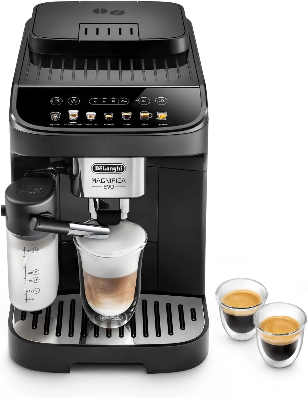 De'Longhi Magnifica Evo Ecam 292.81.B W Pełni Automatyczny Ekspres do Kawy z Dyszą do Spieniania Mleka, 7 Przycisków do Różnych Rodzajów Kaw, Intuicyjny Panel Sterowania, 2 Filiżanki, Czarny