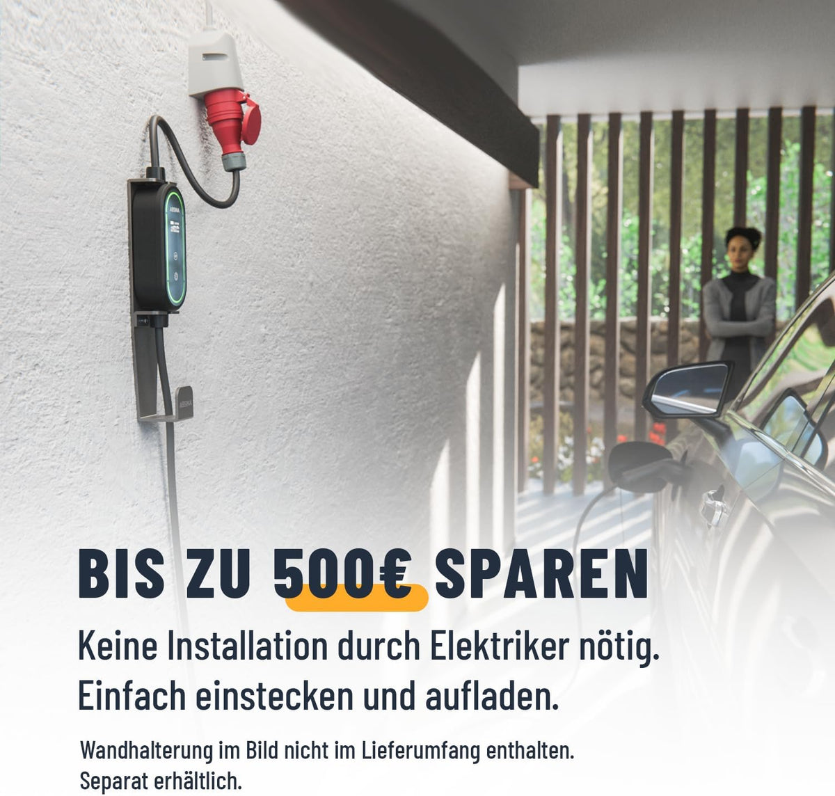 Cargador de pared móvil ABSINA 11kW con potencia de carga ajustable - Cable de carga tipo 2 para coche eléctrico, 16A, trifásico, IP67, cable de 6,6 m - Cargador de 11kW para i3, e-Up, ID.3, Zoe, fortwo, Kona y muchos más