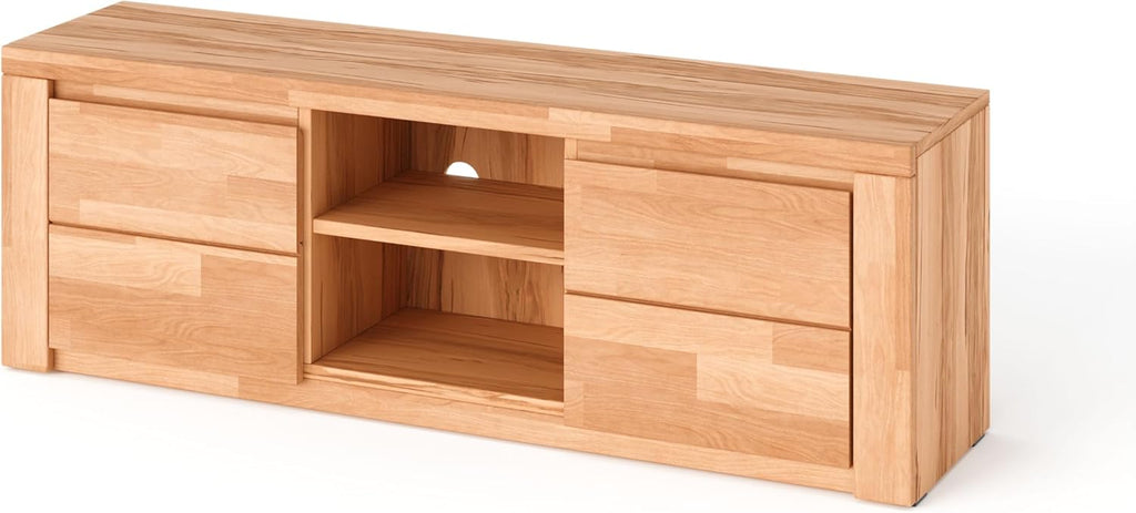Mueble bajo para TV Kiki design Livigno de madera de haya núcleo parcialmente maciza aceitada, diseño sin tiradores, mueble de TV moderno con gran espacio de almacenamiento para su salón, con certificación FSC -