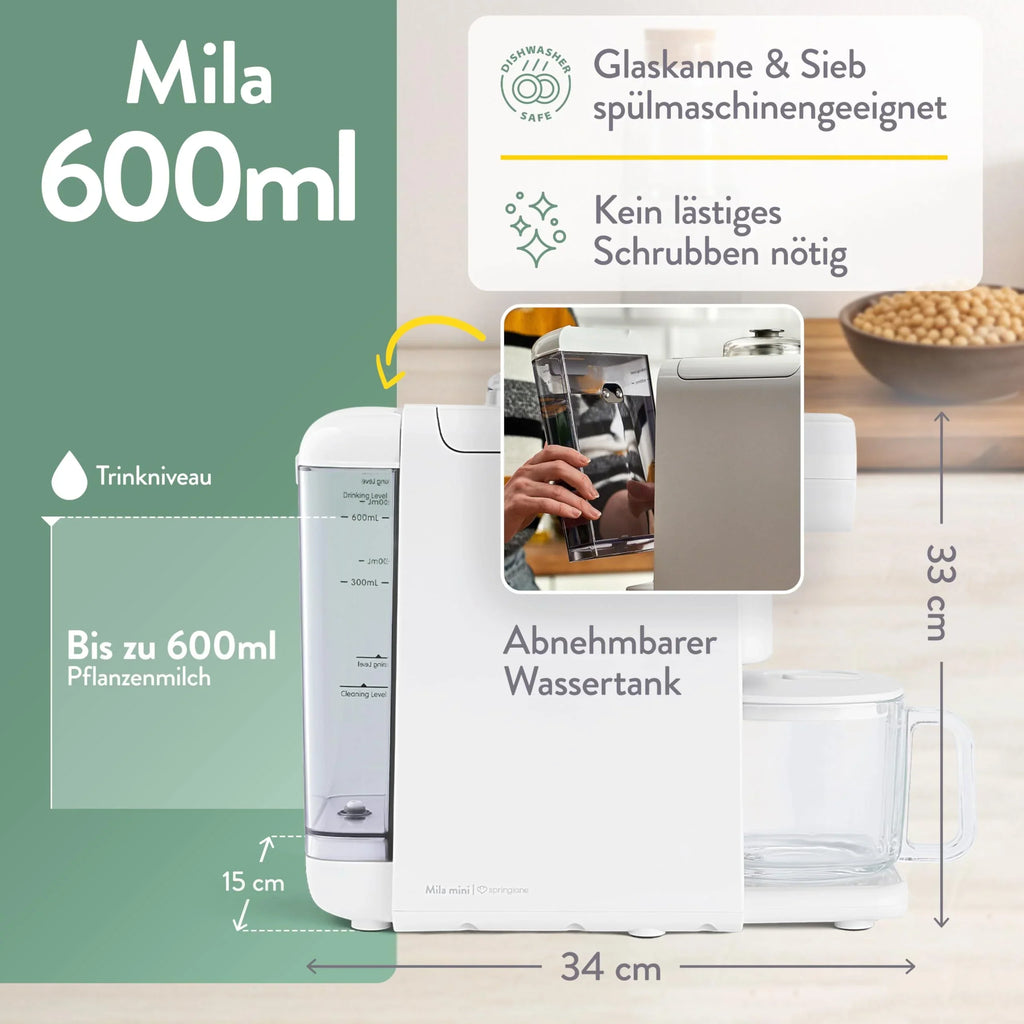 Springlane Kitchen Máquina de leche vegetal Mila 600ml, 6 programas, autolimpieza, pantalla LED, leche de frutos secos, leche de soja, bebidas de avena