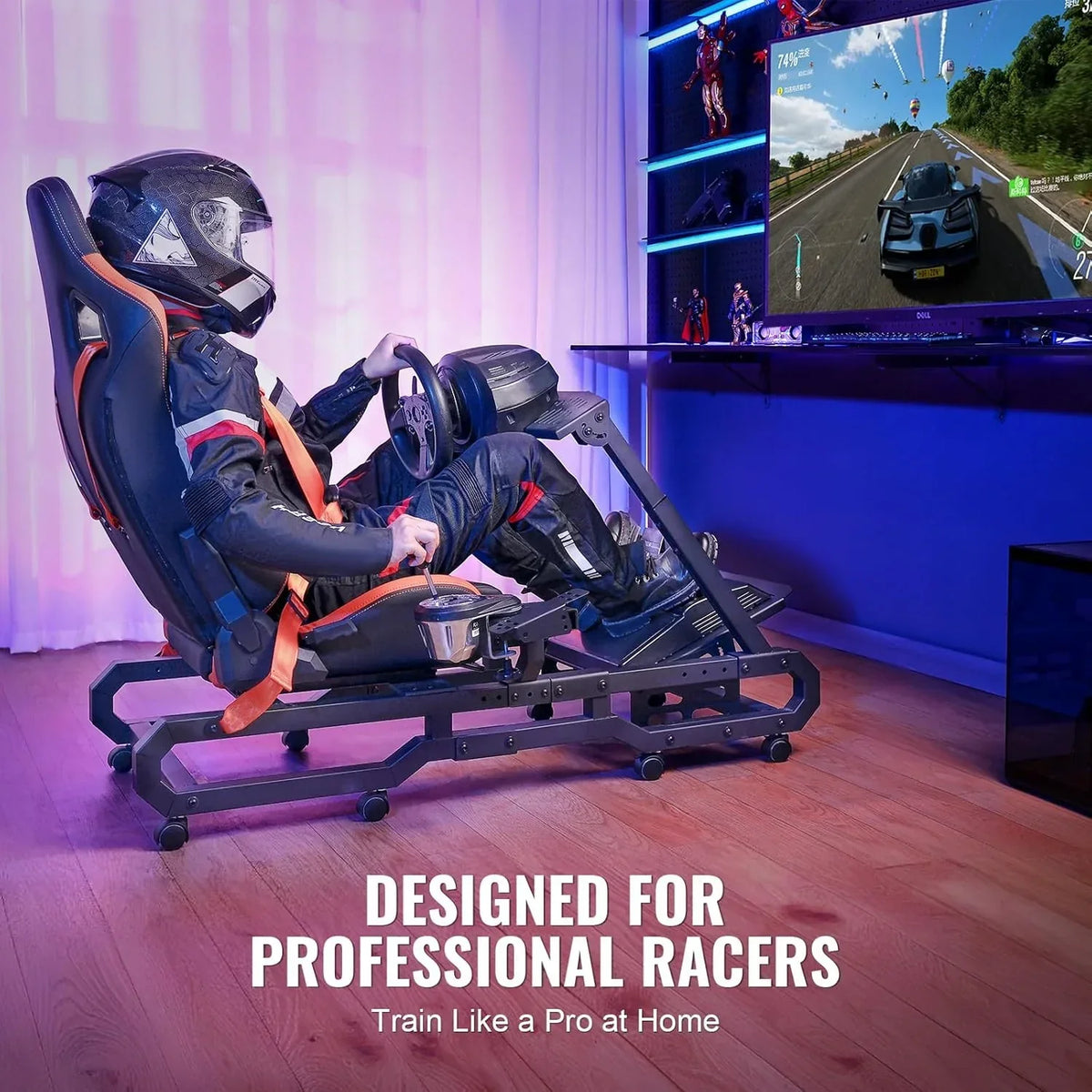 VEVOR Racing Wheel Stand with Wheels for Logitech G923/G920/G29, Heavy-Duty Steel Driving Simulator Cockpit, Thrustmaster T248P, Adjustable Wheel and Pedal Mount