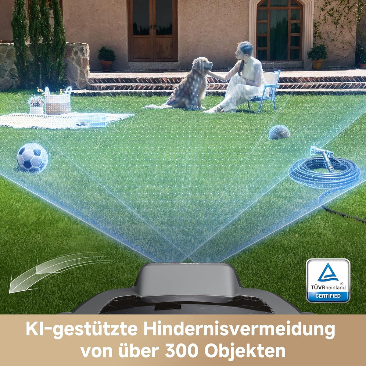 Robot Mähroboter MOVA ViAX 250 sin cable perimetral, recomendado para 250 m², mapeo automático asistido por IA, rutas en forma de U, evitación de obstáculos con doble visión, mejor corte de bordes, para terrenos complejos, control por aplicación