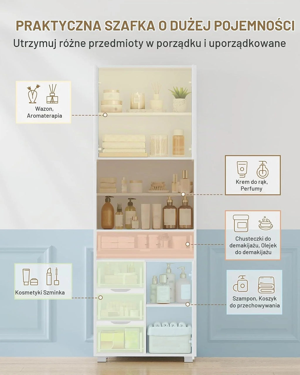 Hzuaneri Szafka łazienkowa z regulowaną półką, 4 szuflady