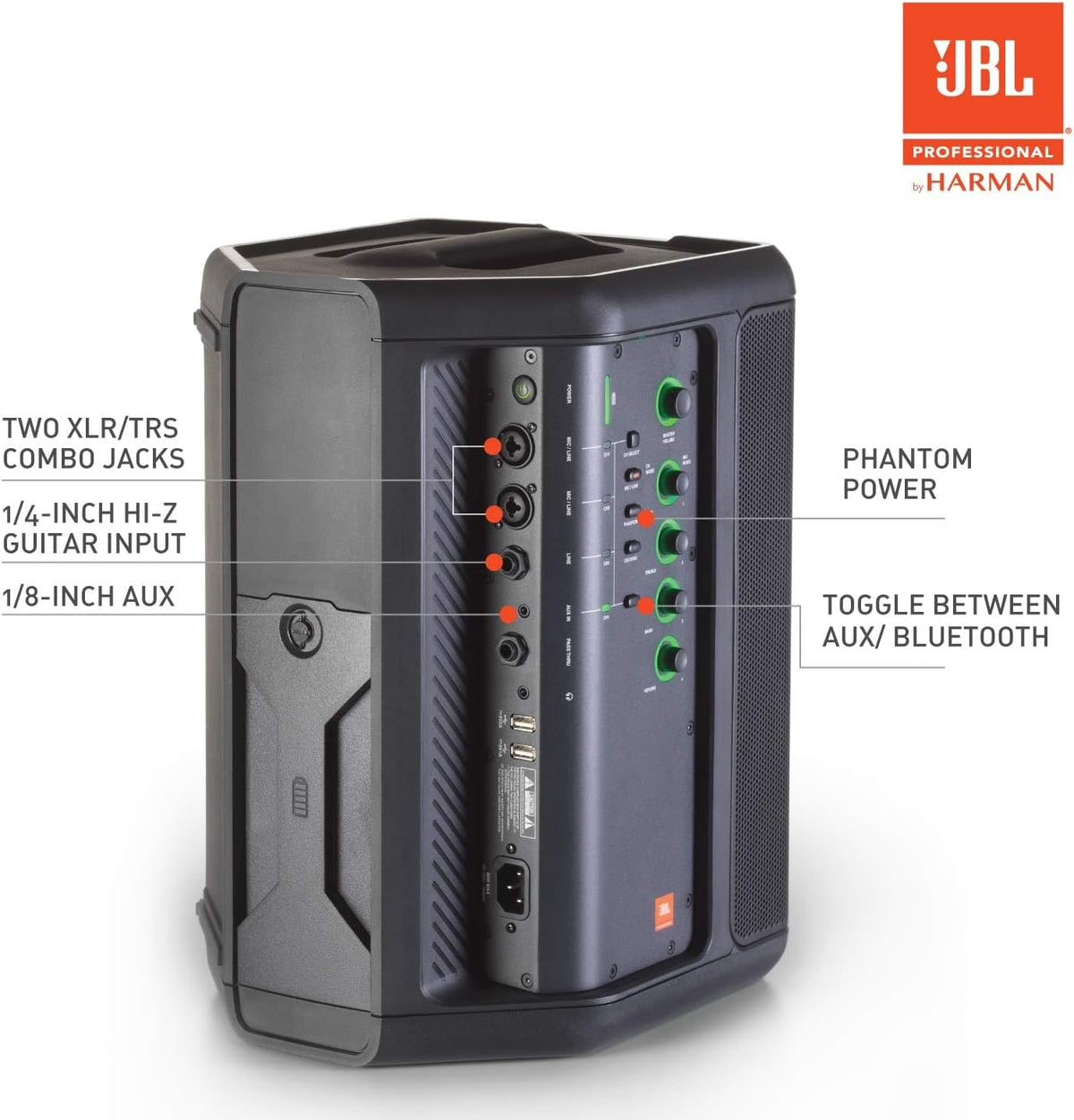 JBL EON ONE Compact - Sistema de PA personal todo en uno recargable, batería intercambiable, ligero y portátil, entradas múltiples, funciones de mezclador profesional - Negro