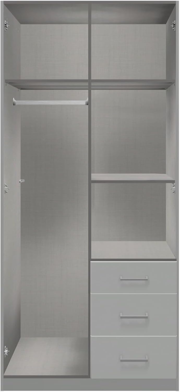 Armario de puertas batientes möbelando >Clack< en lacado blanco de alto brillo - 91x199x58cm (ancho x alto x fondo)