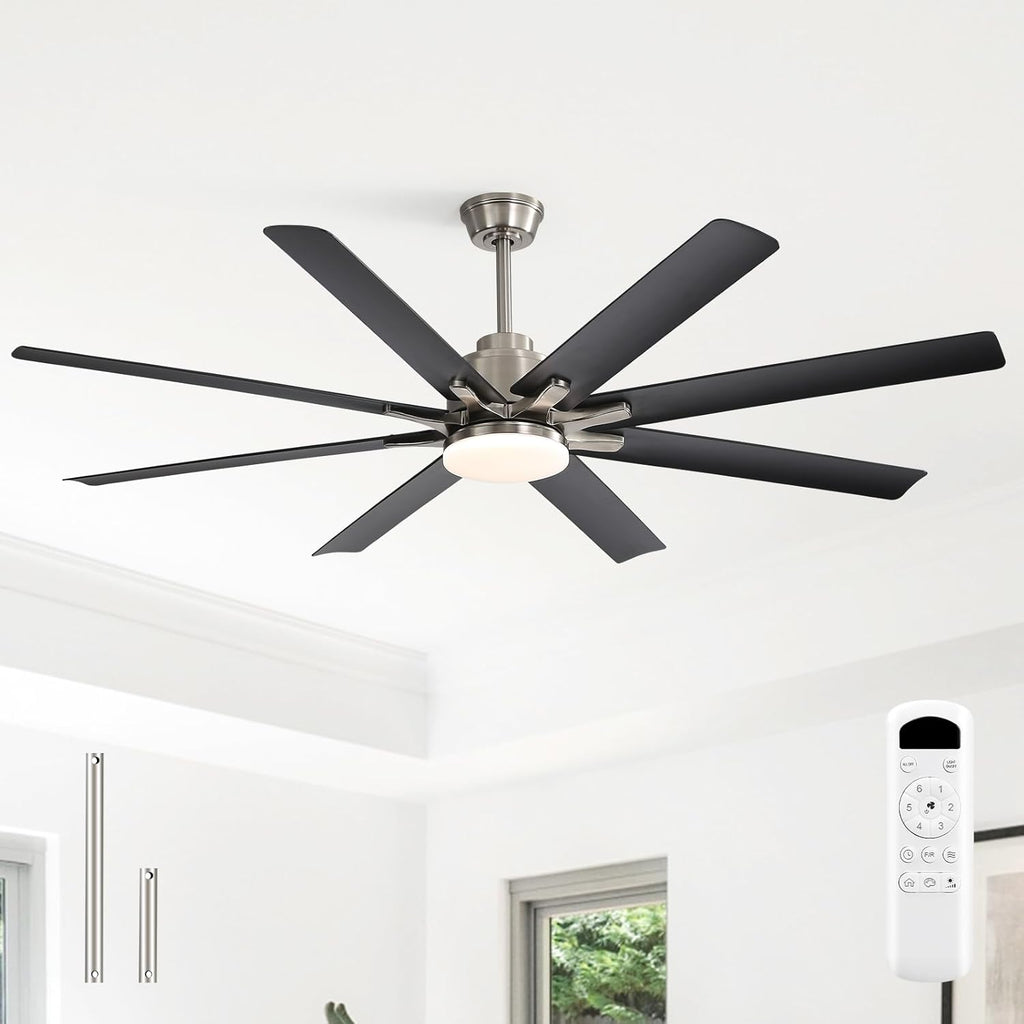 Ventilador de techo Sofucor de 132 cm con luz, ventilador de techo silencioso con luz y mando a distancia, motor CC, 8 aspas, 3 temperaturas de color, temporizador, 6 velocidades, modo verano e invierno para salón