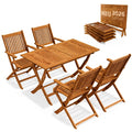 Conjunto de mesa de jardín certificado FSC para 4 personas, 200 cm, 160 kg, resistente a la intemperie, plegable, 5 piezas, acacia con reposabrazos, marrón