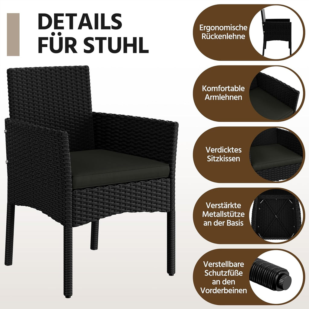 Yaheetech Set de muebles de jardín de 4 piezas, conjunto de muebles de balcón de poliratán para exterior con sofá de 2 plazas, 2 sillas, mesa y cojines para terraza/balcón/jardín, negro y gris