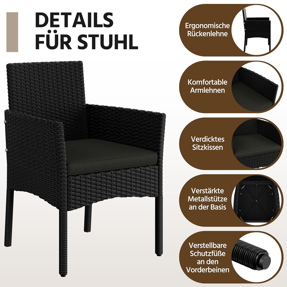 Yaheetech Set de muebles de jardín de 4 piezas, conjunto de muebles de balcón de poliratán para exterior con sofá de 2 plazas, 2 sillas, mesa y cojines para terraza/balcón/jardín, negro y gris