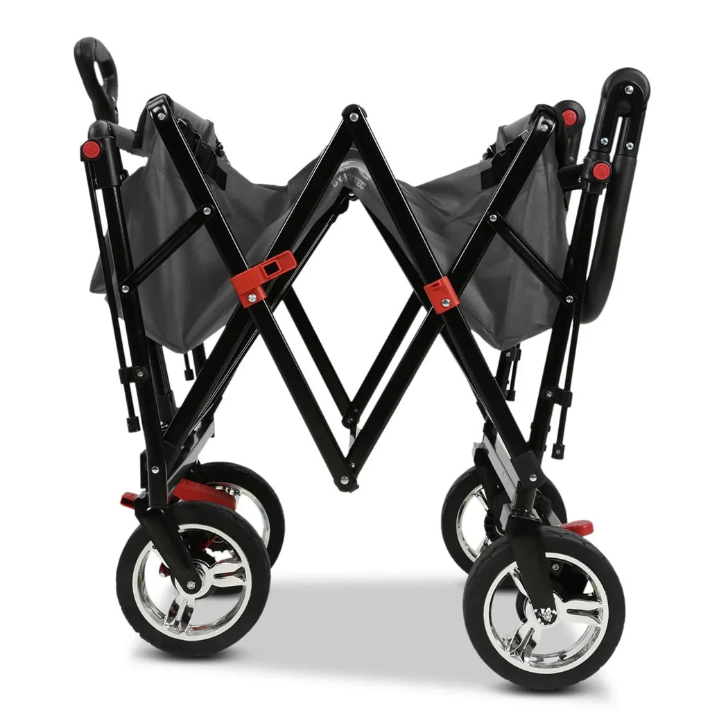 Carrito de mano plegable y compacto Fuxtec FX-CT700 gris, con frenos, asiento acolchado, mango ajustable en altura, para excursiones