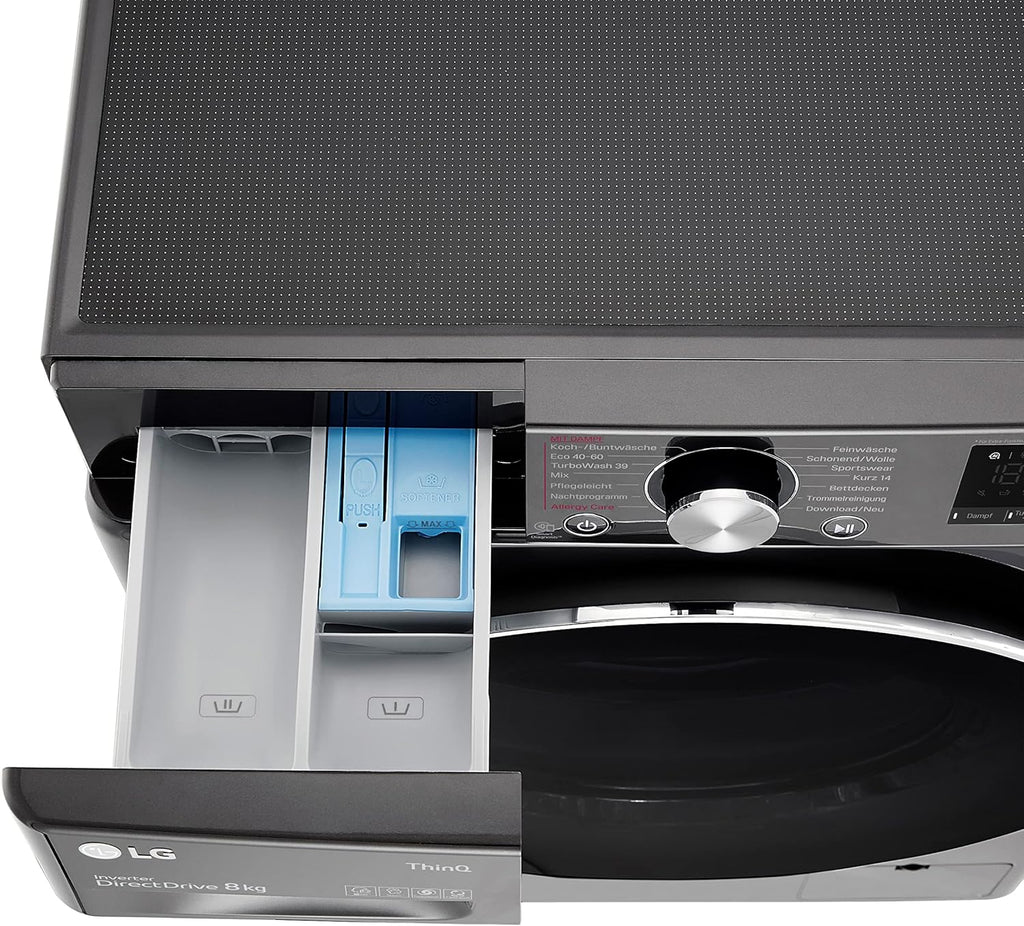 LG F4WV7080, Clase A, lavadora de carga frontal 8 kg, 1400 rpm, AI Direct Drive, Wi-Fi, limpieza profunda con vapor, gran capacidad, TRIPLE A, puerta exterior de cristal templado, 62 x 60 x 85 cm, blanco