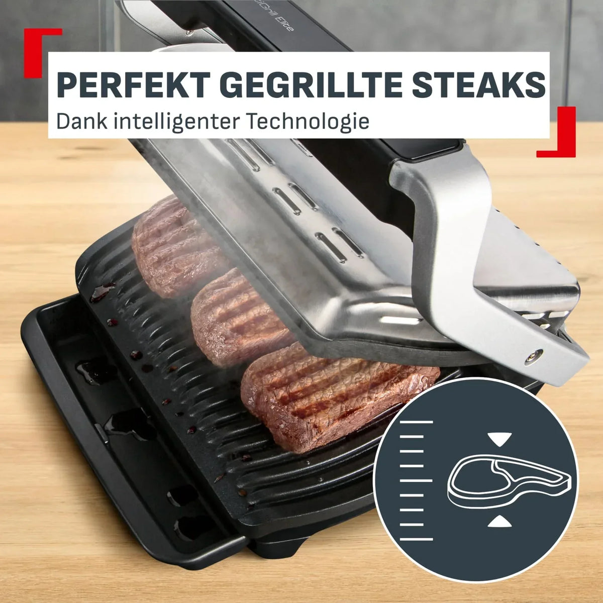 Tefal OptiGrill Elite XL Grill de contacto, 16 programas, pantalla digital, indicador de nivel de cocción, función Grill Boost, acero inoxidable, GC760D12