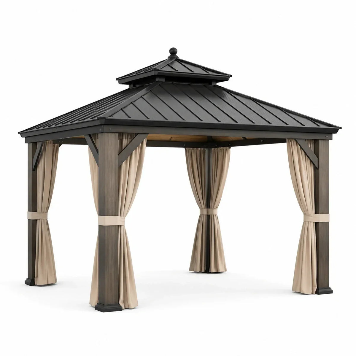 Pabellón cuadrado de aluminio y madera 3x3m negro/beige