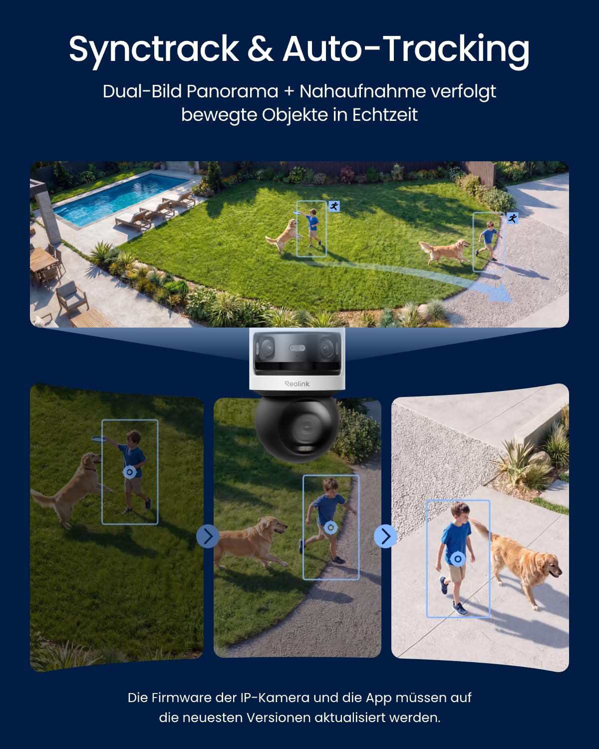 Cámara de seguridad PoE de triple lente para exteriores, panorámica de 180°, 10 MP + 8 MP, PTZ, seguimiento automático, detección por IA, visión nocturna a color e infrarroja, grabación 24/7