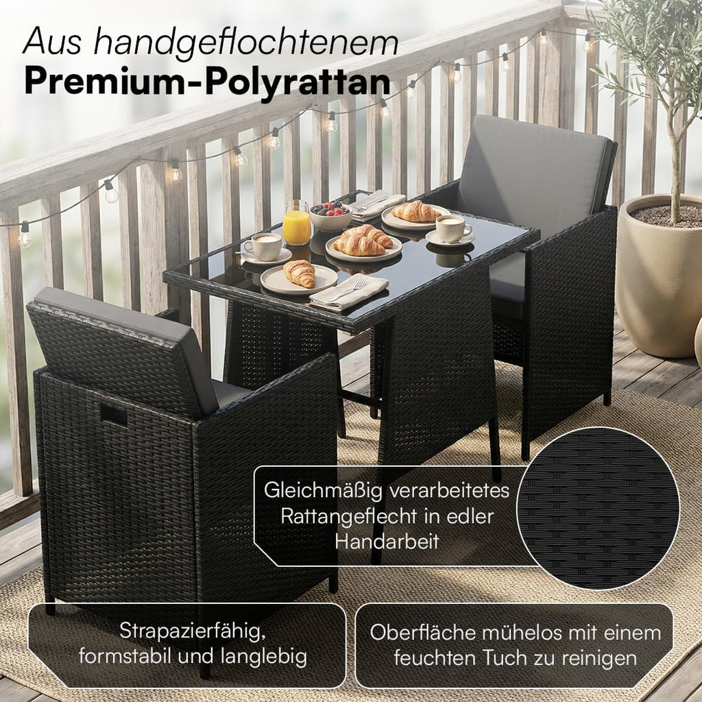 STEELSØN Xenara Conjunto de comedor de 3 piezas, 2 personas, negro/antracita, ratán