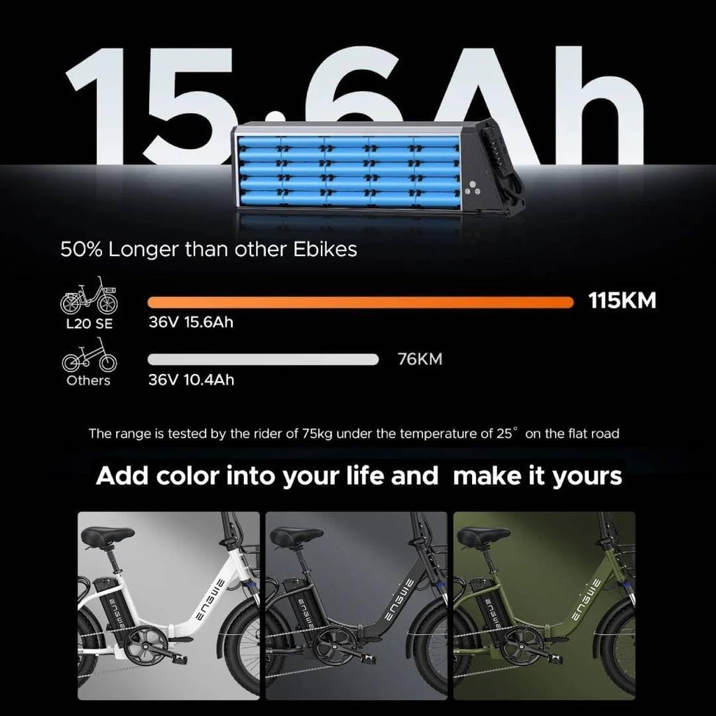 Bicicleta eléctrica plegable ENGWE de 20 pulgadas con batería de 36V 15.6Ah hasta 115KM | con cesta, 20x3.0 pulgadas, motor trasero de 250W, cambio de 7 velocidades, cuadro bajo, bicicleta urbana tipo pedelec para mujer y hombre