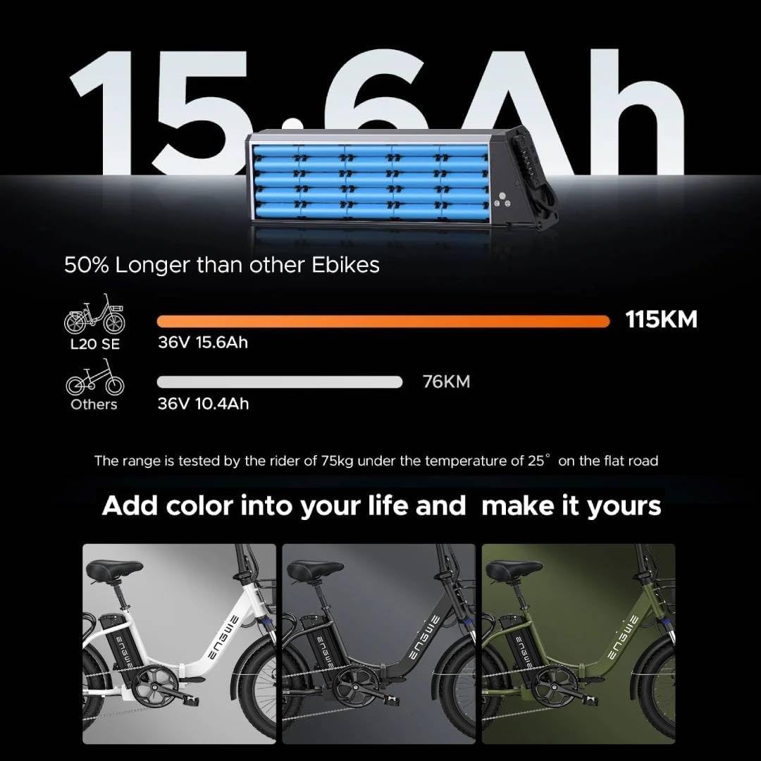 Bicicleta eléctrica plegable ENGWE con neumáticos Fat de 20 pulgadas, batería de litio de 15.6Ah para una autonomía de hasta 140 km, e-bike todoterreno de 7 velocidades para MTB, playa y nieve