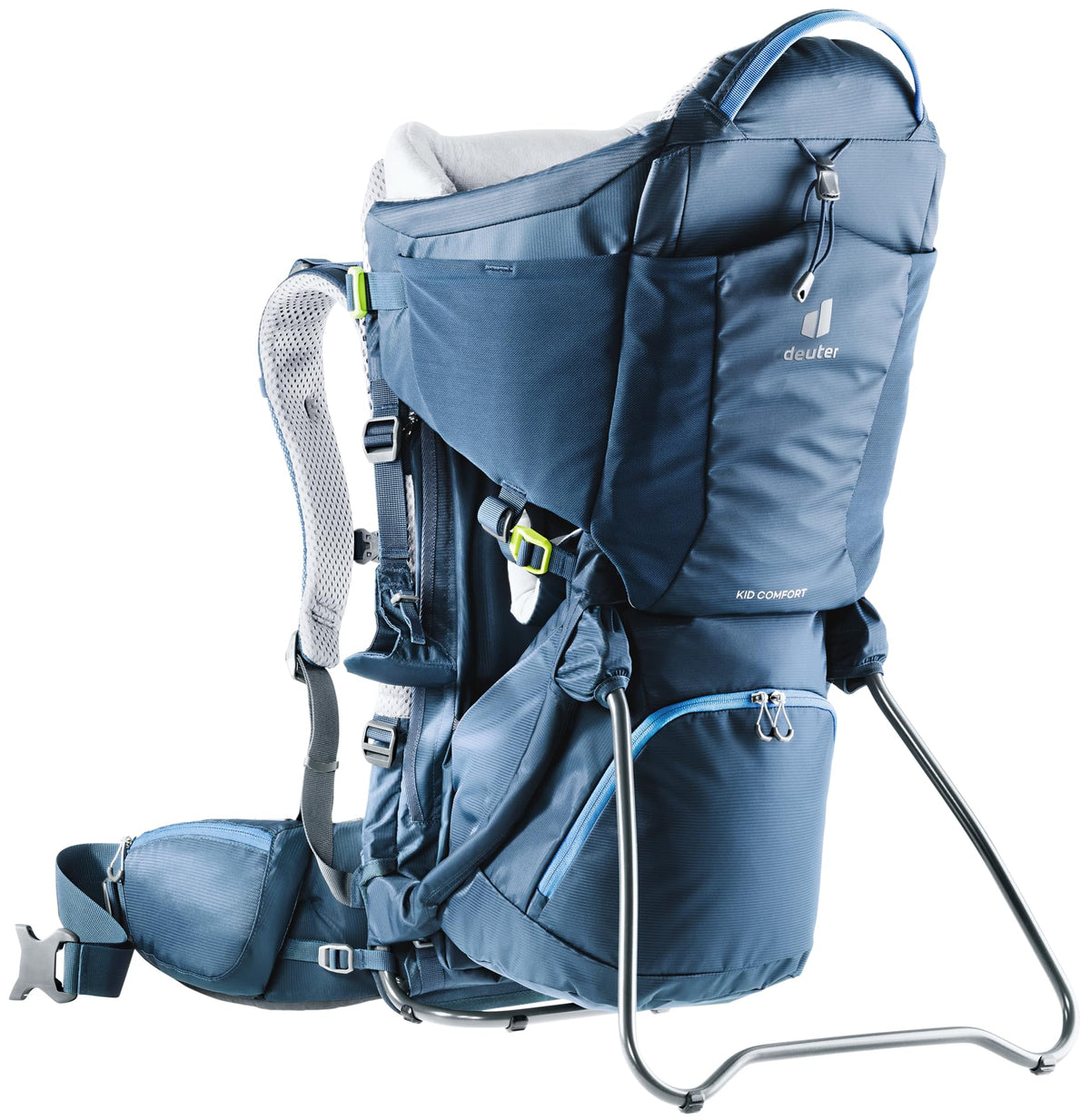 Mochila portabebés Kid Comfort con longitud de espalda ajustable, asiento infantil, toldo, aletas de cadera VariFlex, hasta 22 kg, azul