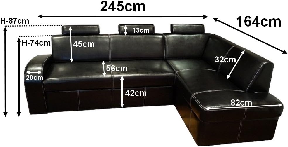 Sofá esquinero de piel auténtica Antalya II 3 plazas 245 x 164 cm con función de cama, arcón y reposacabezas, sofá en esquina de cuero auténtico marrón antiguo 3000