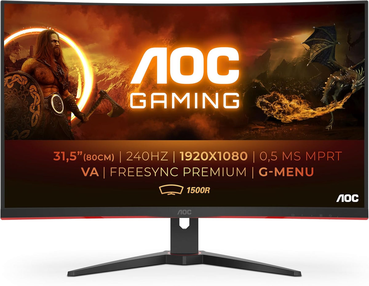 Monitor gaming curvo AOC C32G2ze 80 cm (31,5 pulgadas) (FHD, HDMI, DisplayPort, tiempo de respuesta MPRT de 1 ms, 1920 x 1080 px, 240 Hz, FreeSync Premium) negro