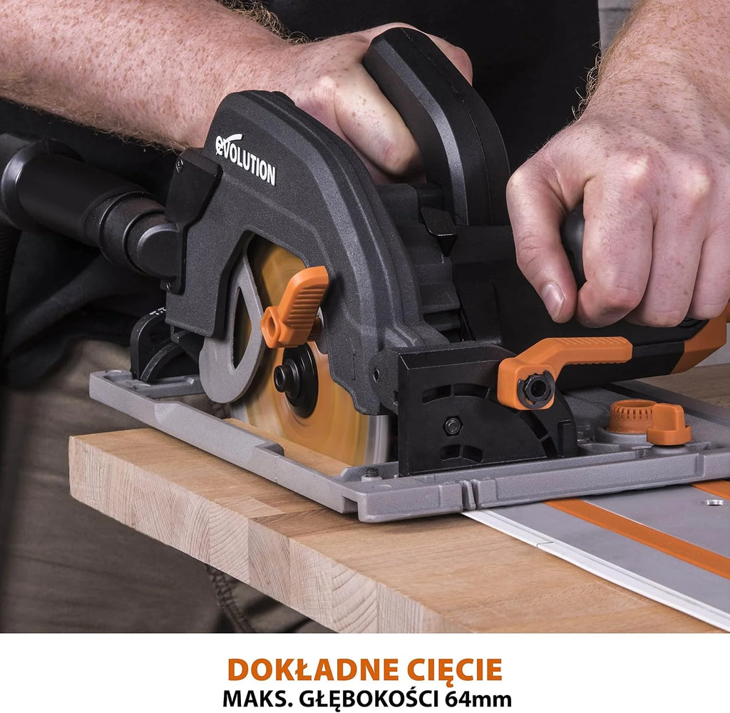 Evolution Power Tools R185CCSX Piła tarczowa i prowadnica do różnych materiałów, tnie drewno, drewno z gwoździami metal stal aluminium plastik, opcja odchylenia, w zestawie prowadnica 1020 mm, 185 mm