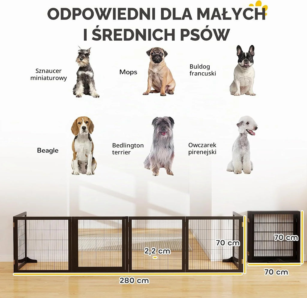 PawHut Brama dla psa regulowana wolnostojąca 70x432 cm Czarny