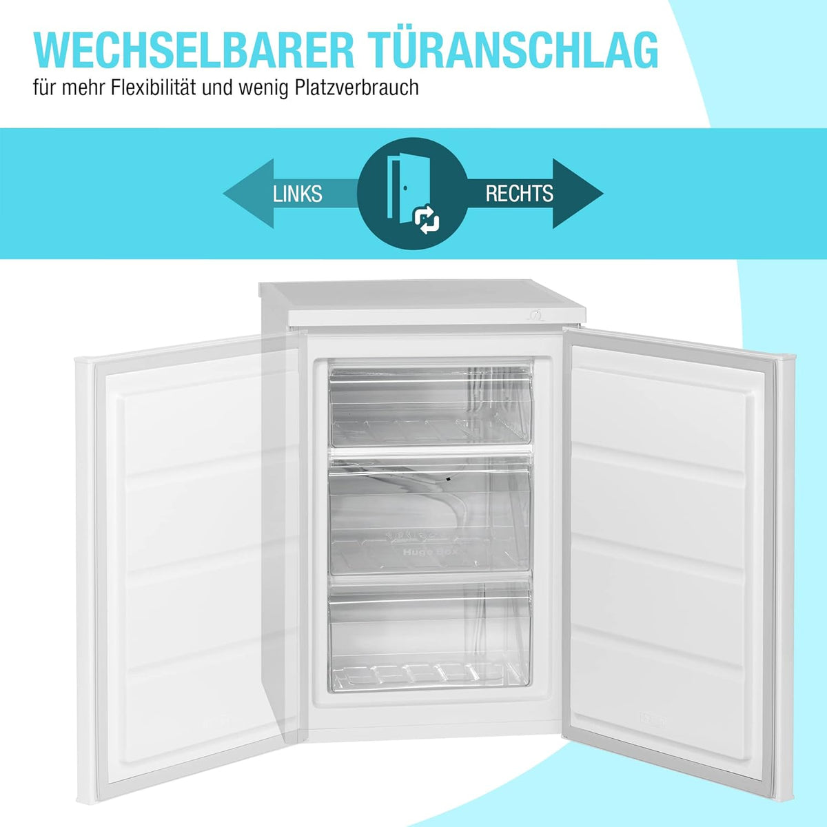 Congelador Bomann® | 85 litros de capacidad útil | Congelador pequeño con 3 cajones y cubitera | Mini nevera con regulación continua de temperatura | Puerta reversible | GS 2186.1 blanco