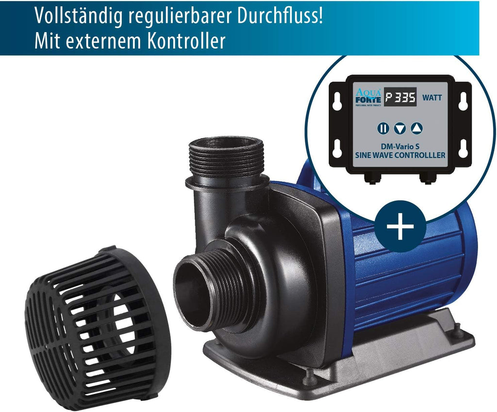 Bomba para filtro/estanque AquaForte DM-22.000 Vario S, 70-200W, altura de elevación 7,5m, regulable con controlador externo. Ideal como bomba para estanques o para arroyos/cascadas.