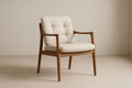 Sillón de madera maciza de roble con cojines de tela de poliéster beige, cojines incluidos