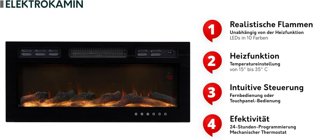 Mueble de TV Mirjan24 Serkuzo EF 2D con chimenea eléctrica, práctico mueble para televisión, soporte de TV con apertura sin tiradores, llama LED realista (negro/negro de alto brillo)