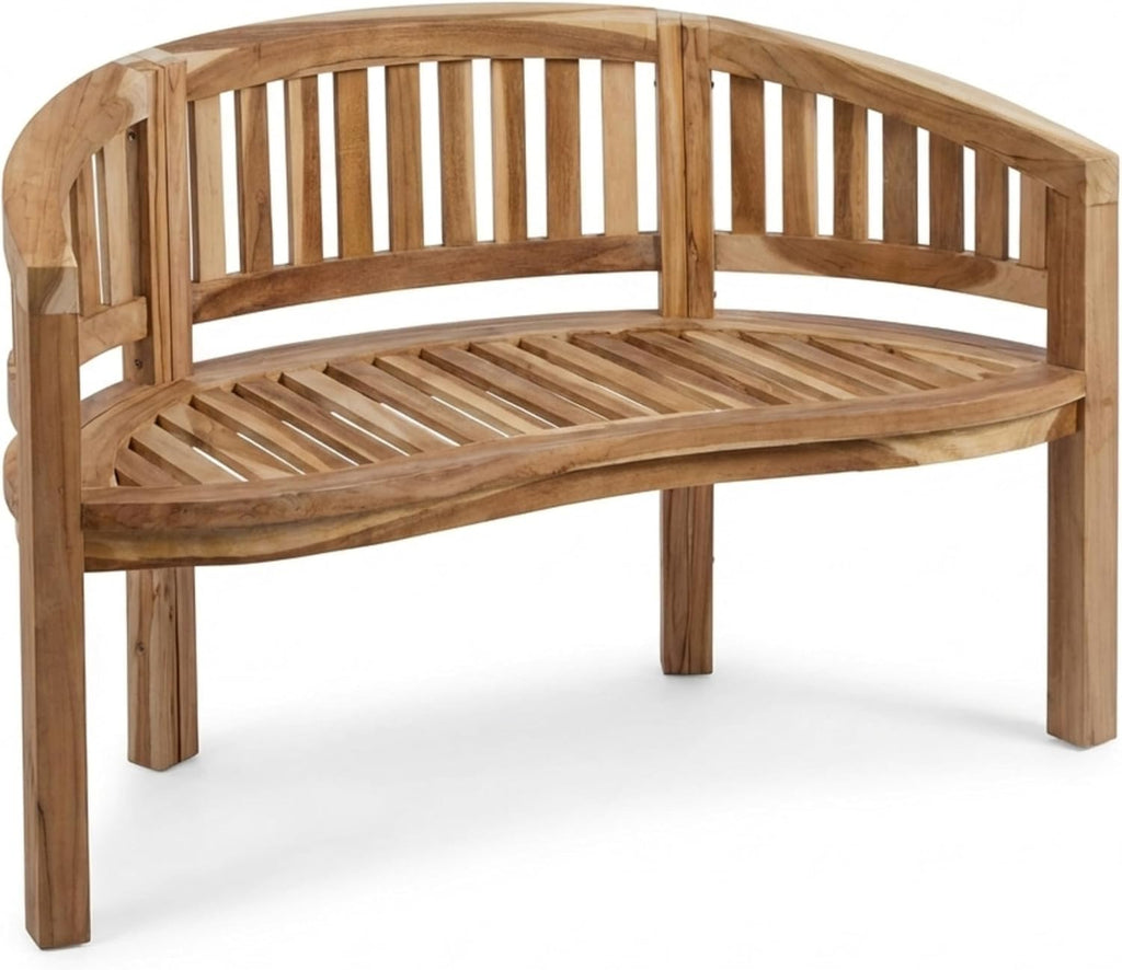 SAM Banco banana de 2 plazas, banco de 120 cm, madera de teca, banco de madera maciza, ideal para balcón o jardín