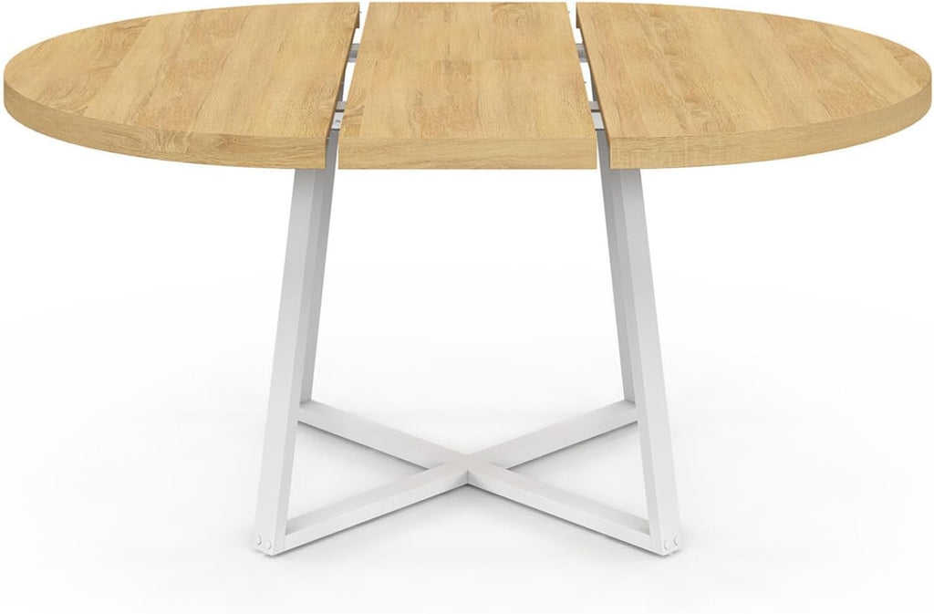 IDMarket - Mesa de comedor redonda extensible Selma de 4 a 8 personas, madera y blanco, 110-150 cm