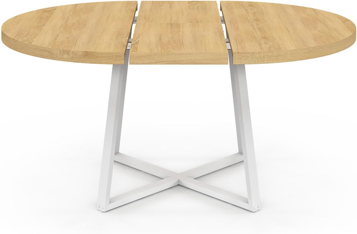 IDMarket - Mesa de comedor redonda extensible Selma de 4 a 8 personas, madera y blanco, 110-150 cm