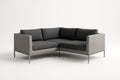 Sofá rinconero modular de resina trenzada gris con cojines de tela negra