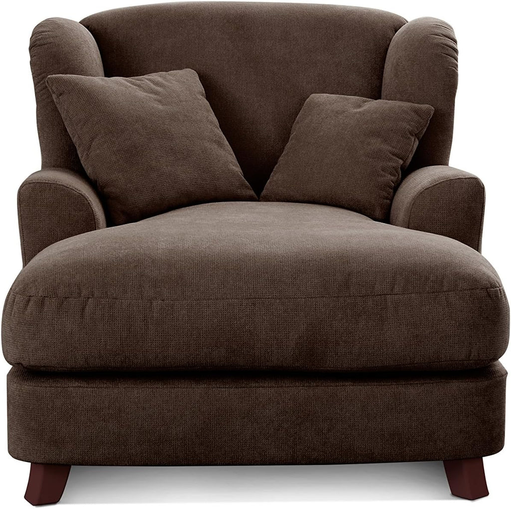 Sillón XXL Cavadore Assado / Sillón tapizado grande con patas de madera y asiento amplio / Incl. 2 cojines decorativos / 109 x 104 x 145 / Tejido de textura marrón oscuro