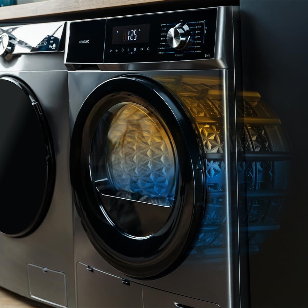 Cecotec Secadora 9Kg de Bomba de Calor Bolero Dresscode Dry 9330 Steel. Clase Equivalente A++, 15 Programas, Funciones de Secado Auto, Planchado Fácil, Stop&Go, Inicio Diferido y KidLock, Acero