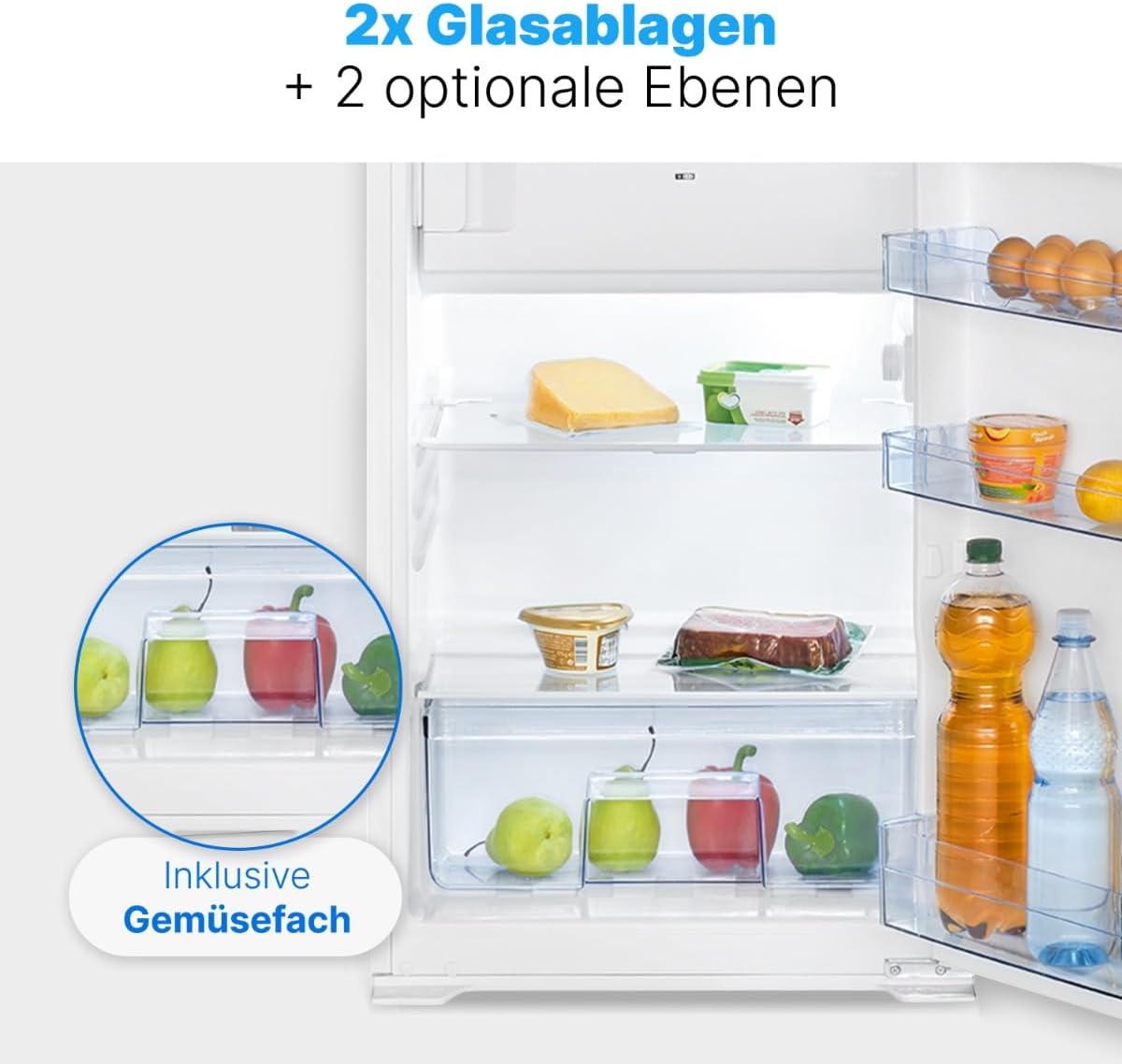 Frigorífico integrable Bomann® con congelador | Frigorífico integrable de 118 L con 2 estantes | Frigorífico integrable con descongelación automática y sistema de puerta deslizante | bisagra de puerta reversible | KSE 7810