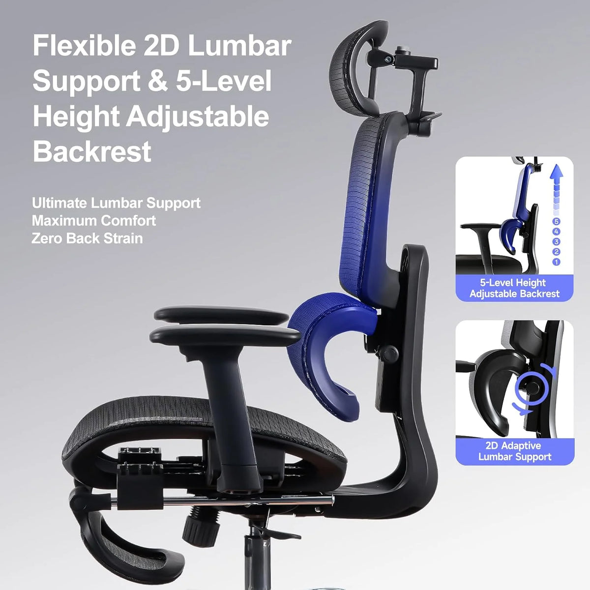LarkLeaves Ergonomiczny Fotel Biurowy z Podnóżkiem Czarny L10 Lite