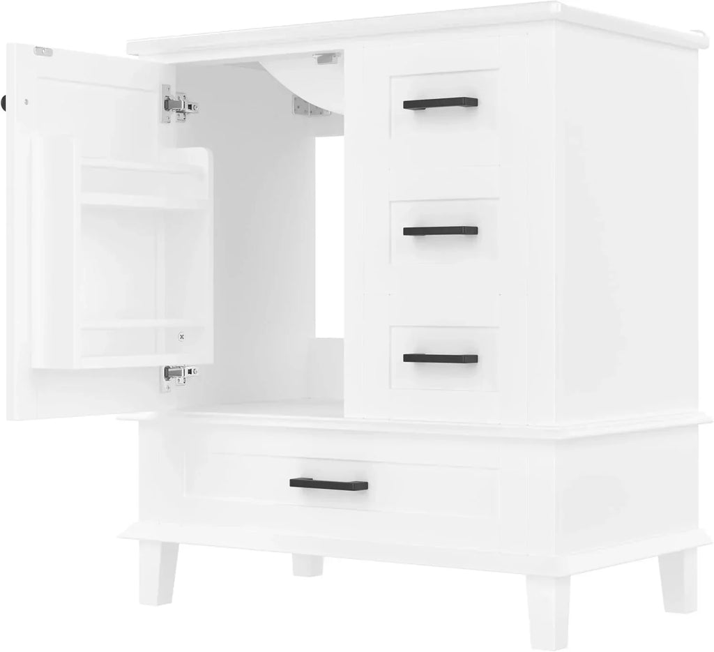 Moimhear Mueble de baño de pie, lavabo, totalmente lacado, tres cajones de cierre suave, lavabo de cerámica integrado (blanco, 76 x 46 x 83,5 cm)
