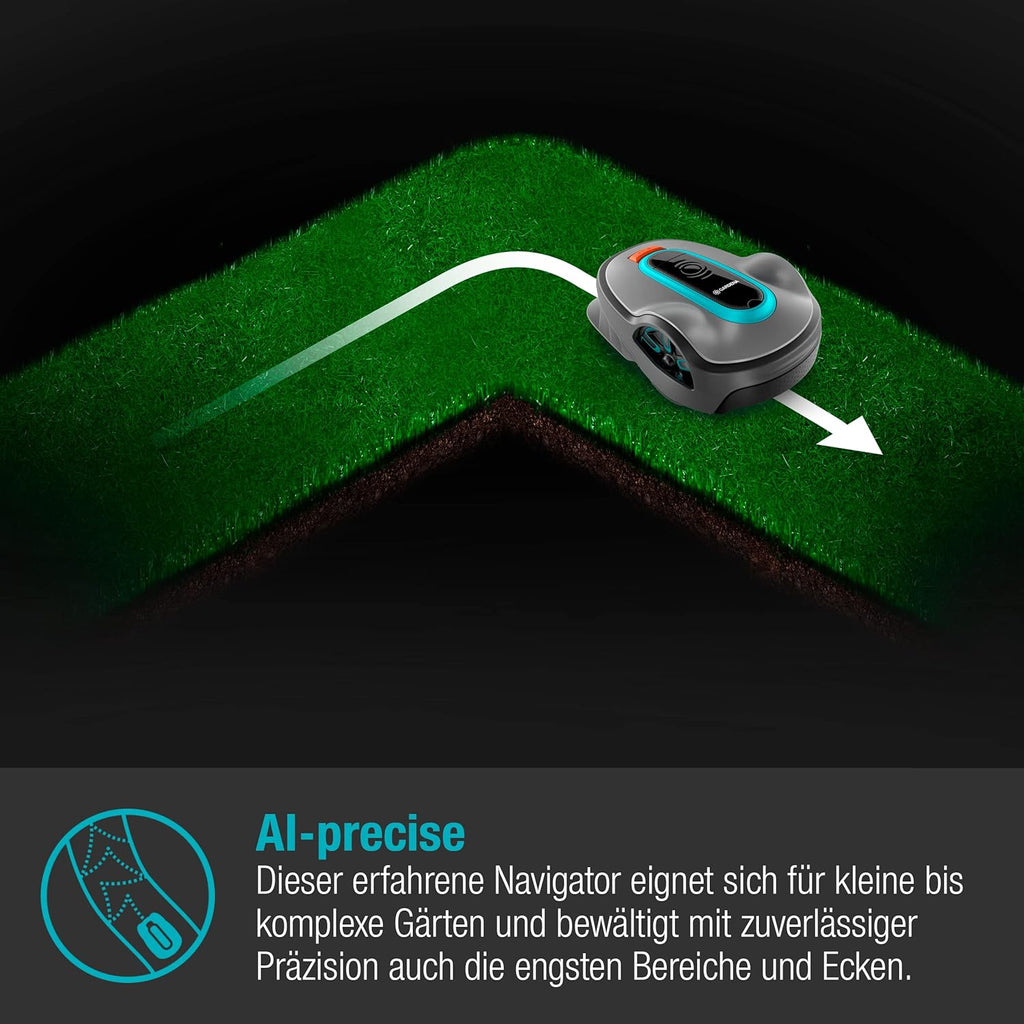 Robot cortacésped Gardena SILENO minimo 250 m²: cortacésped inteligente con conectividad óptima, programable mediante la aplicación Gardena Bluetooth, versión alemana (15201-20)