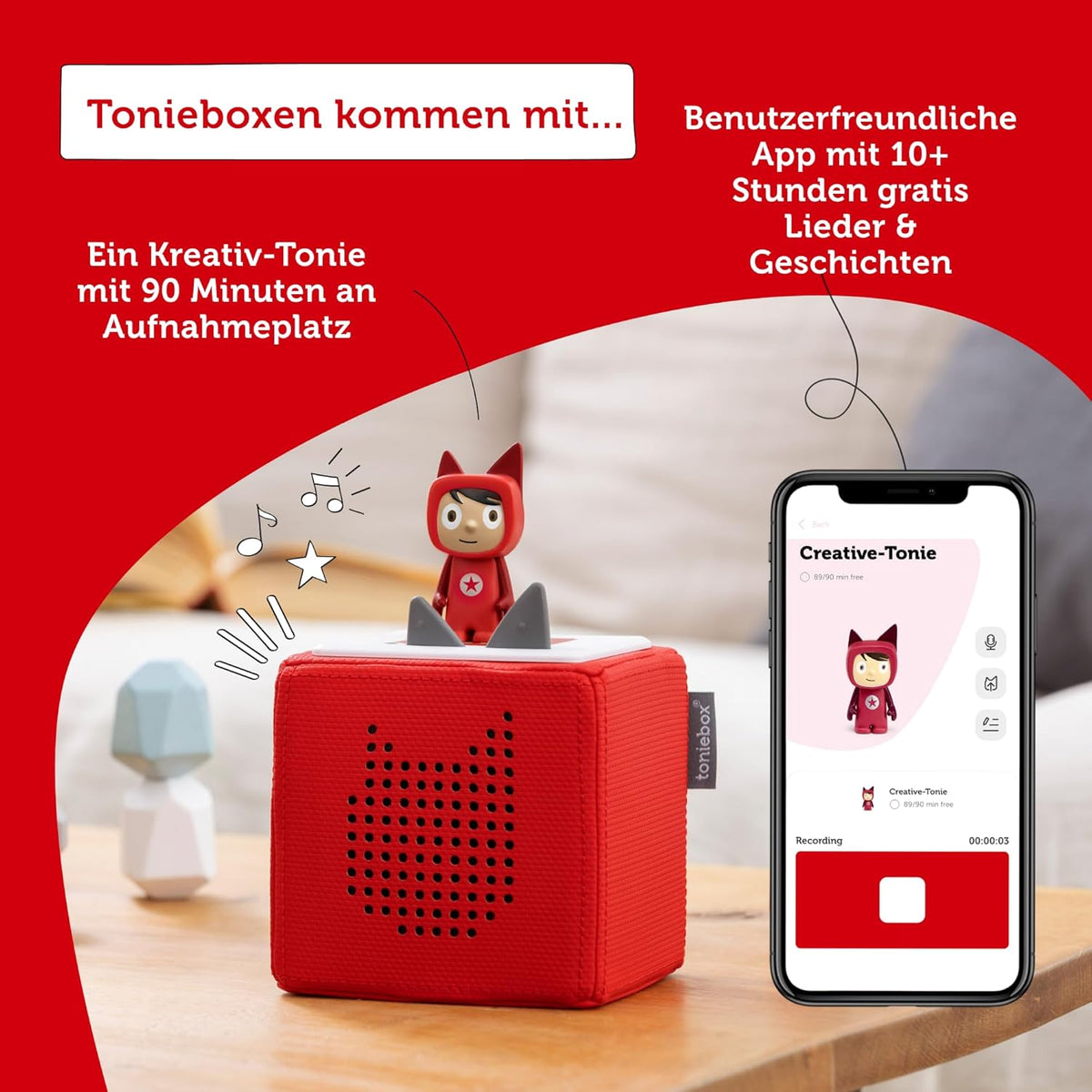 Toniebox Extrapack – Toniebox Starterset Azul con Kreativ-Tonie + 4 figuras sonoras Héroes animales de Disney, reproductor de audio para audiolibros y canciones, caja de música inalámbrica con radioteatro de Disney