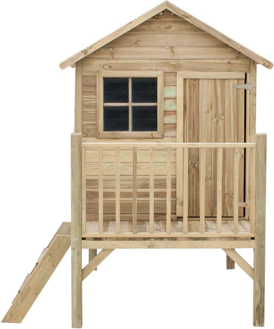 Casita de jardín para niños - Casa de juegos infantil para exterior - De madera de pino cepillada e impregnada - Casita de jardín original y única - Tipo de madera: pino cepillado