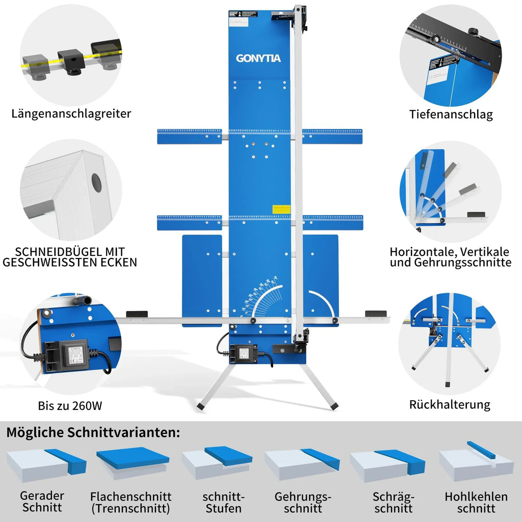 Cortadora de hilo caliente para poliestireno de alta precisión Gonytia 260W 1300mm soldada independiente, set con 10 hilos
