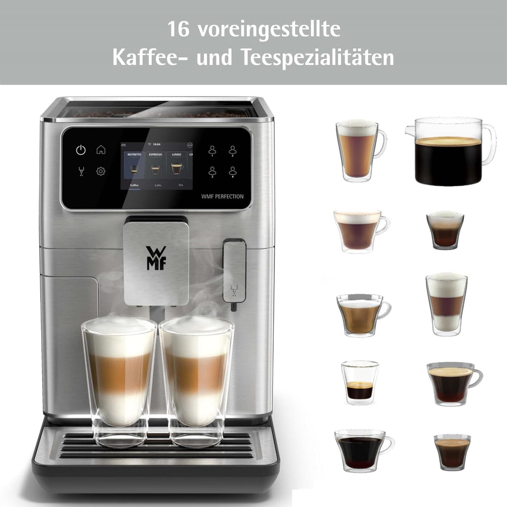 Cafetera superautomática WMF Perfection 640 con sistema de leche, 16 especialidades de café, doble termobloque, molinillo de acero inoxidable, almacenamiento de perfiles de usuario (640: WMF Perfection 640 con sistema de leche)