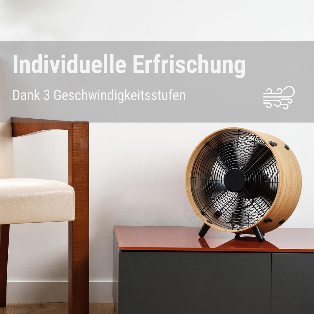 Ventilador Stadler Form Otto, de bambú, con 3 velocidades, ideal para el verano y apto para dormitorios, salas de estar y oficinas, fácil limpieza, 50 vatios
