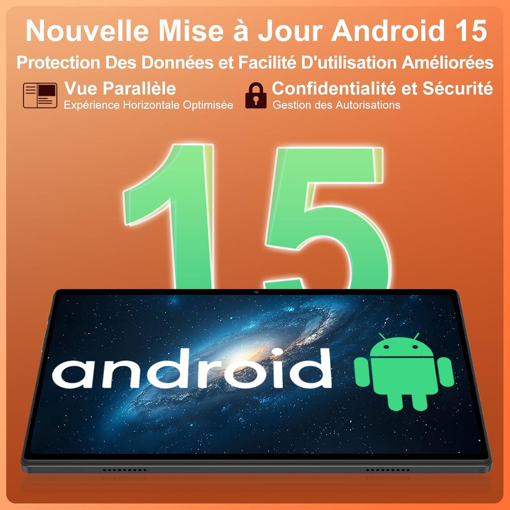 Tableta Android 15 de 2025, 10 pulgadas, pantalla IPS HD, [30 GB RAM] 128 GB + TF 1 TB - Octa-Core, 8000 mAh, cuerpo de metal integrado, 5 MP + 8 MP, WiFi 6, reconocimiento facial, Widevine L1 - Tableta con teclado y ratón - Negro