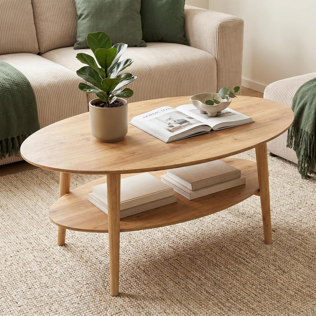 Mesa de centro ovalada skølm Mjölnir 70x110 cm, roble macizo, acabado natural aceitado