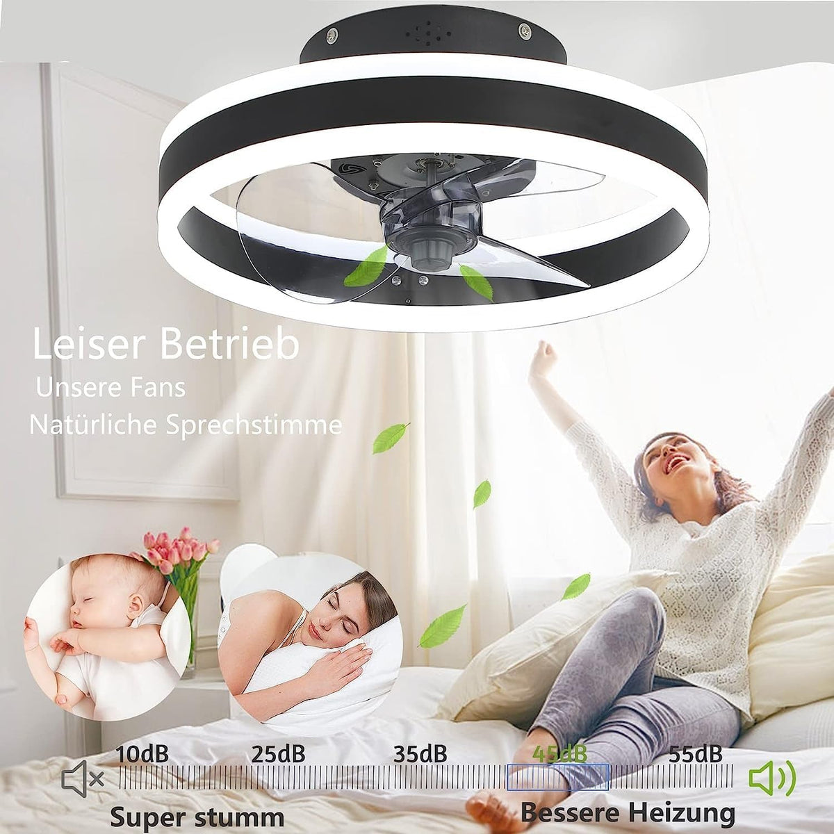 Ventilador de techo moderno LED con luces y control remoto, silencioso y regulable, reversible, 3 colores, 6 velocidades, ventilador de techo inteligente para sala de estar, dormitorio